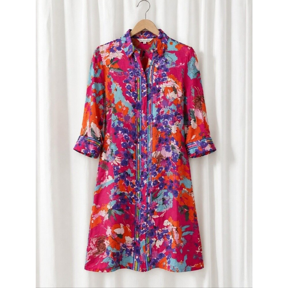 Soft Surroundings Garden Path Color Burst Button Front Lightweight Shirt Dress